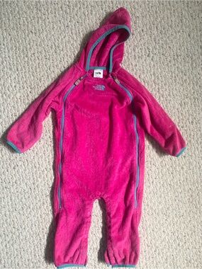 The North Face Pink Hooded Fleece One-Piece for Kids 12-18 Months